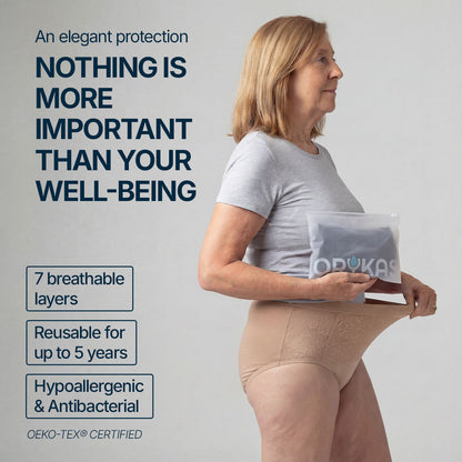 Orykas washable incontinence underwear pack laid flat — reusable British alternative to disposable pads