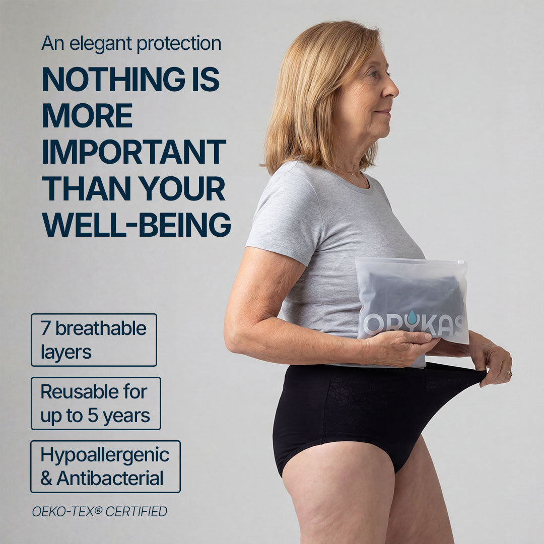 Orykas washable incontinence underwear pack laid flat — reusable British alternative to disposable pads