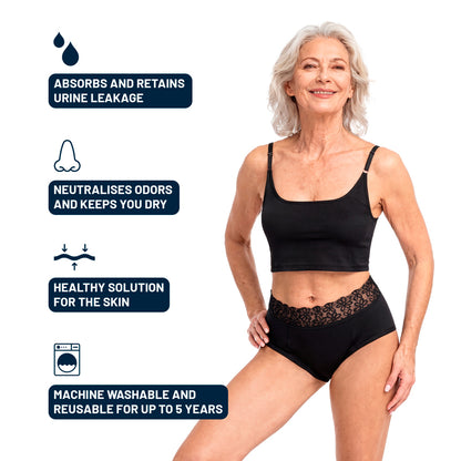 Absorbent lace incontinence knickers