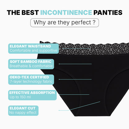 Absorbent lace incontinence knickers